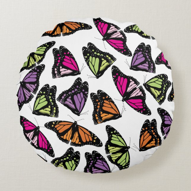Colourful Butterflies Pattern Round Cushion (Front)