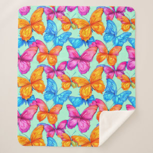 Colourful Butterflies Pattern Sherpa Blanket
