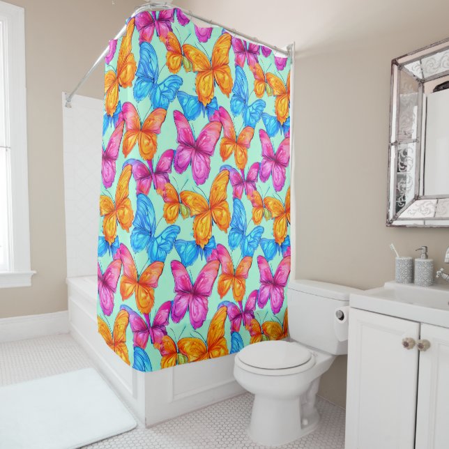 Colourful Butterflies Pattern    Shower Curtain (In Situ)