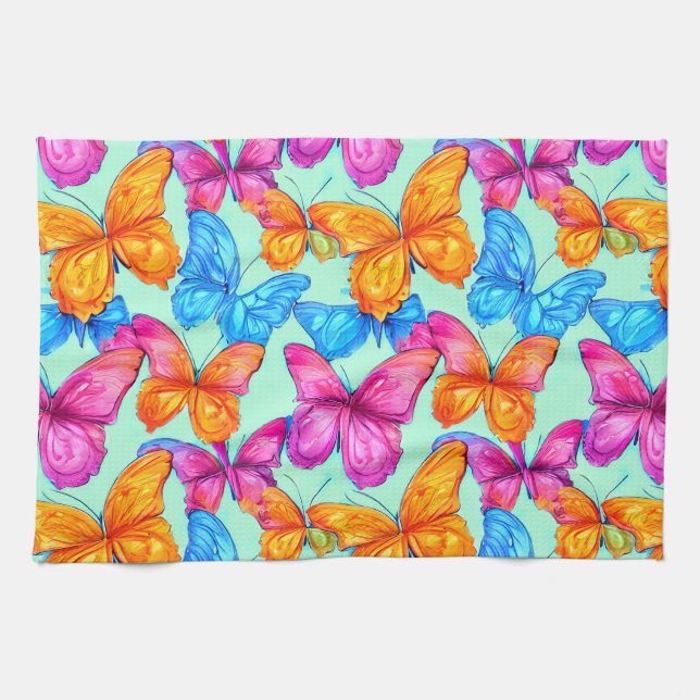 Colourful Butterflies Pattern  Tea Towel (Horizontal)