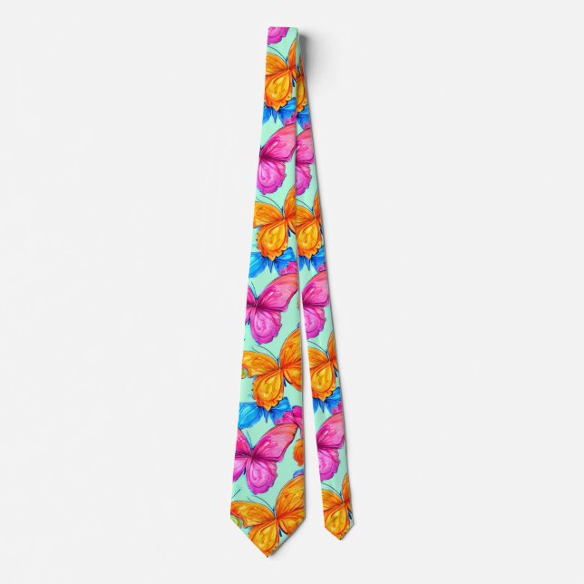Colourful Butterflies Pattern  Tie (Front)