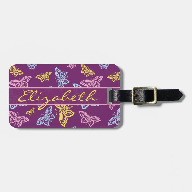 Colourful Butterflies Personalised Address Luggage Tag (Front Horizontal)