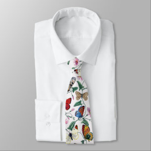 Colourful Butterflies Pink Flowers & Green Leaves Tie