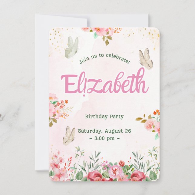 Colourful Butterflies Princess Girl’s birthday  Announcement (Front)
