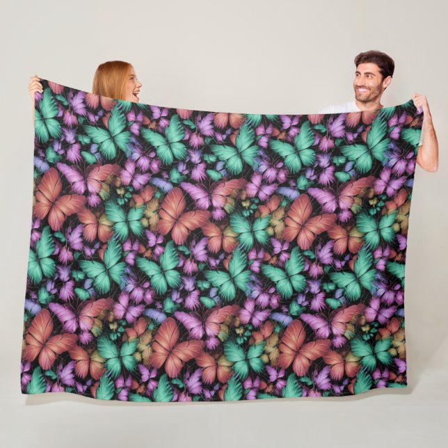 Colourful Butterflies Print Fleece Blanket (In Situ)