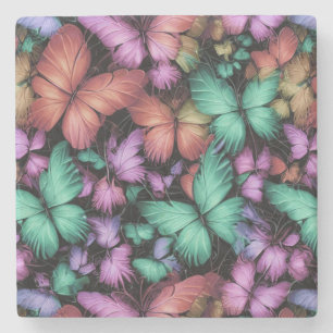 Colourful Butterflies Print Stone Coaster