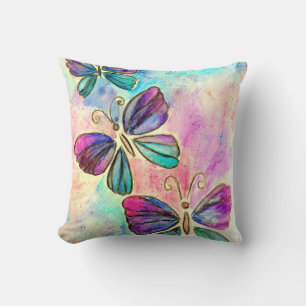 Colourful Butterflies Purple Pink Pillow Spring