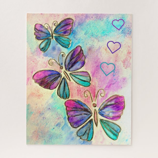 Colourful Butterflies Puzzle with Hearts (Vertical)