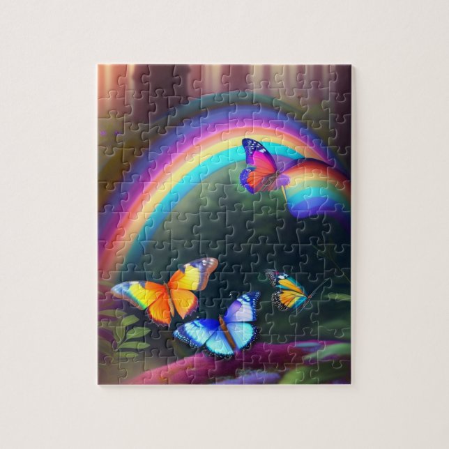 Colourful Butterflies Rainbow in a Maguc Forest Jigsaw Puzzle (Vertical)