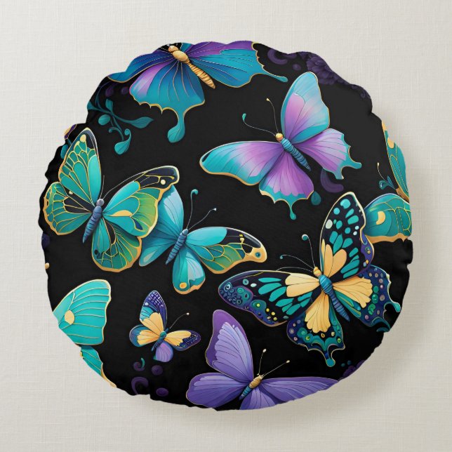 Colourful Butterflies Round Cushion (Front)