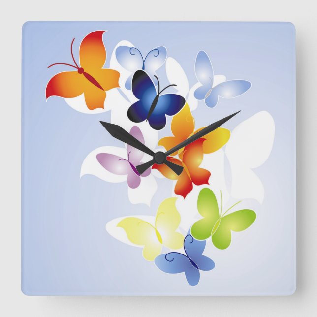 Colourful Butterflies Square Wall Clock (Front)