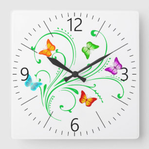 Colourful butterflies square wall clock