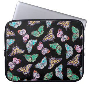 Colourful Butterflies Watercolor Painting Black Laptop Sleeve