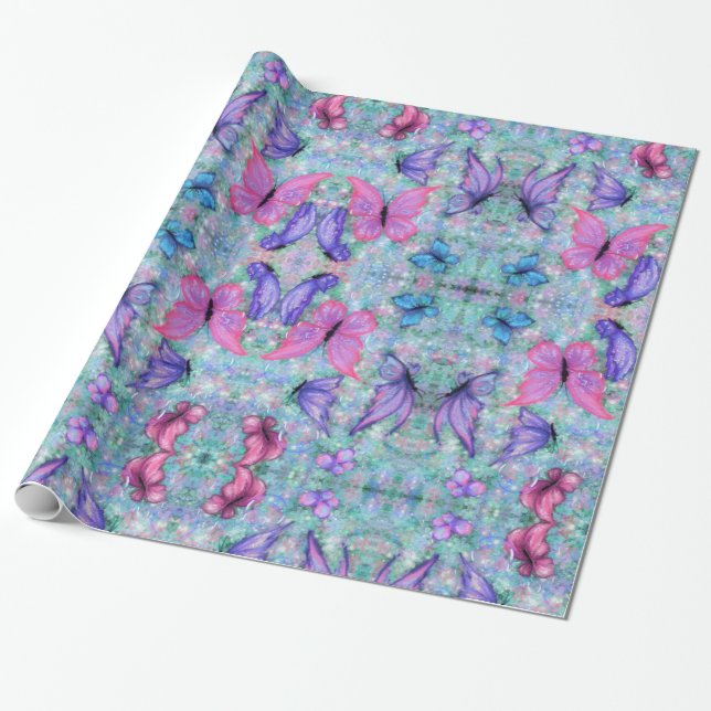 Colourful Butterflies Wrapping Paper (Unrolled)