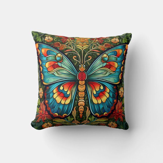 Colourful Butterfly Abstract Illustration Cushion (Front)