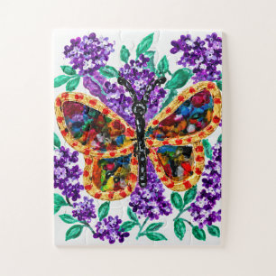 Colourful Butterfly Among Purple Blossoms Jigsaw Puzzle
