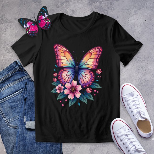 Colourful Butterfly and Floral Graphic Tee (Creator Uploaded)