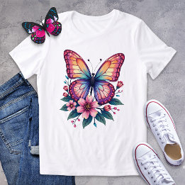 Colourful Butterfly and Floral Graphic Tee
