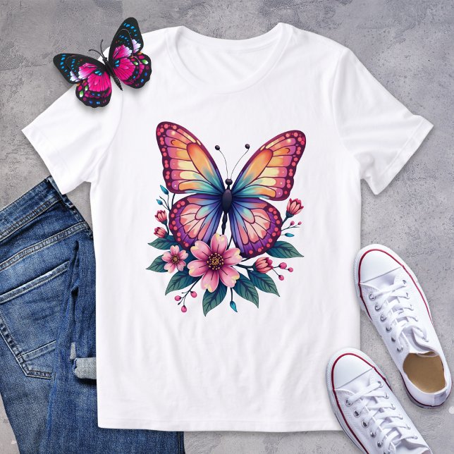 Colourful Butterfly and Floral Graphic Tee (Creator Uploaded)