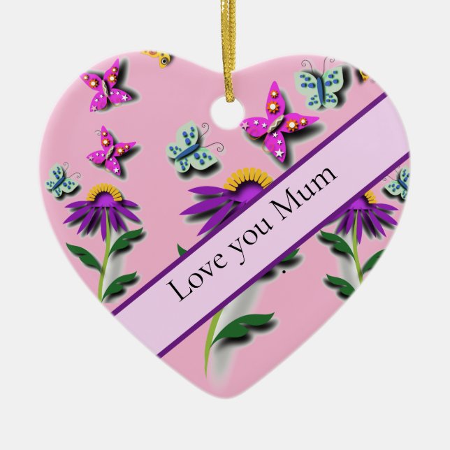 Colourful Butterfly and Flower Ceramic Tree Decoration (Front)