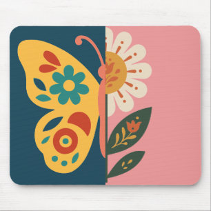 Colourful butterfly and flower Design Mouse Pad