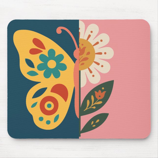 Colourful butterfly and flower Design Mouse Pad (Front)