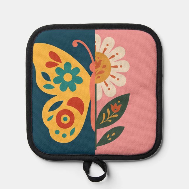 Colourful butterfly and flower Design Pot Holder (Front)