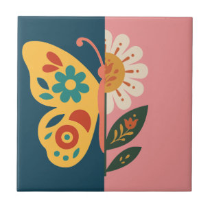 Colourful butterfly and flower Design Tile