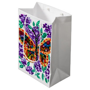 Colourful Butterfly and Purple Lilacs Medium Gift Bag
