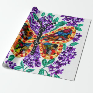 Colourful Butterfly and Purple Lilacs Wrapping Paper