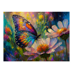 Colourful Butterfly and Wildflowers at Sunrise Poster