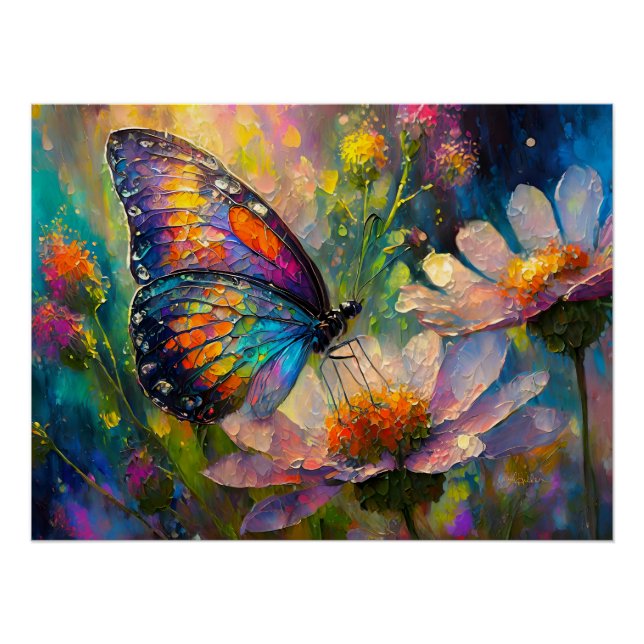 Colourful Butterfly and Wildflowers at Sunrise Poster (Front)