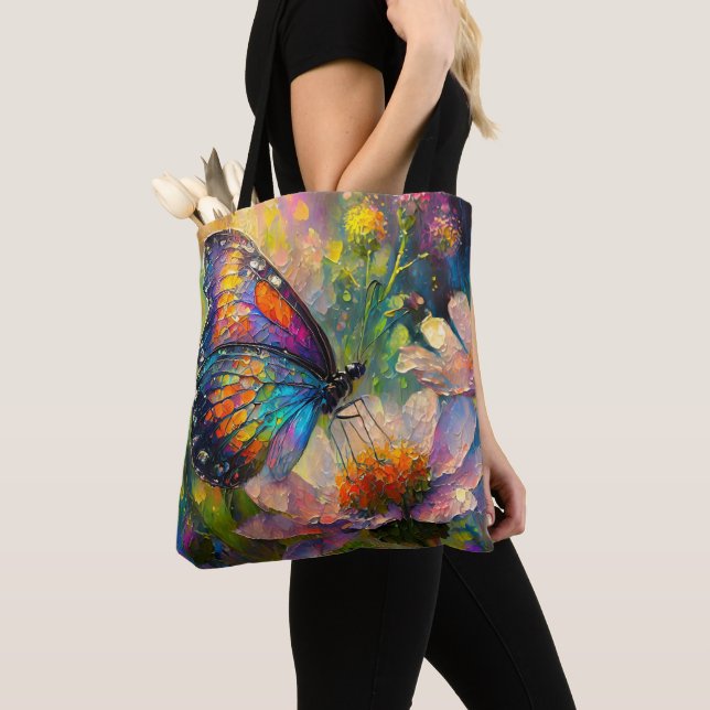 Colourful Butterfly and Wildflowers at Sunrise Tote Bag (Close Up)