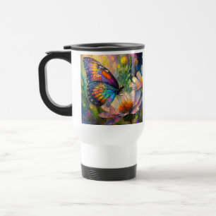 Colourful Butterfly and Wildflowers at Sunrise Travel Mug