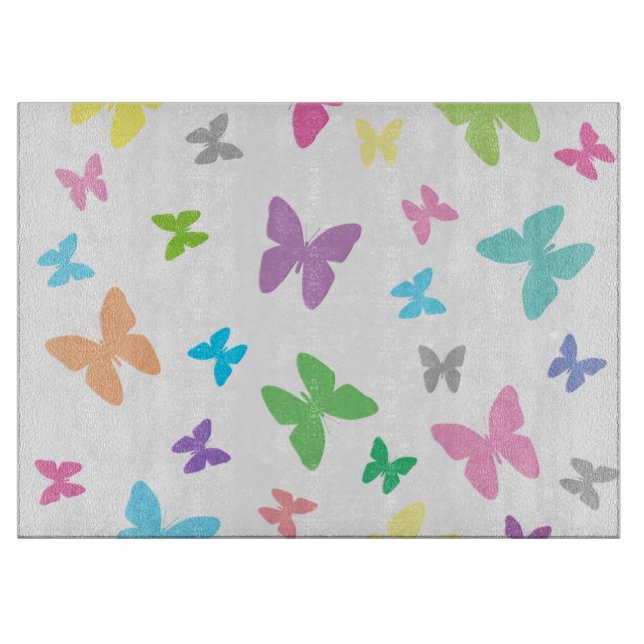 Colourful butterfly art cutting board (Front)