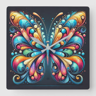 Colourful Butterfly Art | Vibrant Nature-Inspired Square Wall Clock