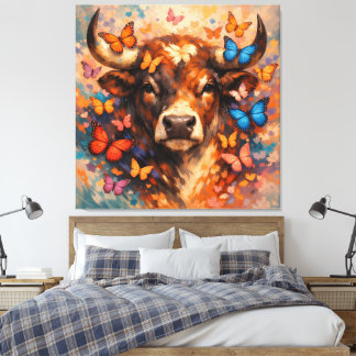 Colourful Butterfly Bull | Vibrant Wildlife Canvas Print