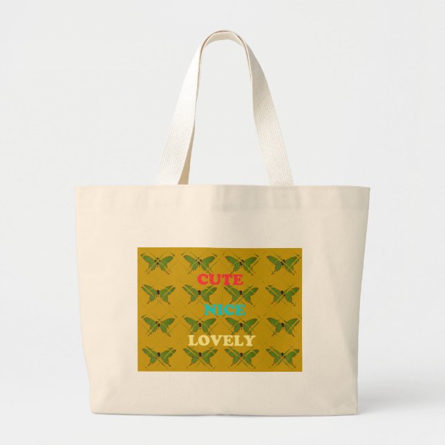 Colourful Butterfly Décor: Cute, Nice, and Lovely. Large Tote Bag (Front)