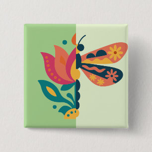 Colourful butterfly decoration with floral element 15 cm square badge