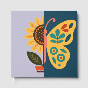 Colourful butterfly decoration with floral element guest book