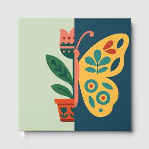 Colourful butterfly decoration with floral element guest book