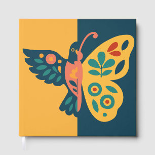 Colourful butterfly decoration with floral element guest book