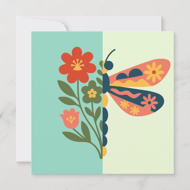 Colourful butterfly decoration with floral element invitation (Front)