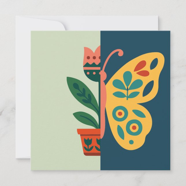 Colourful butterfly decoration with floral element invitation (Front)