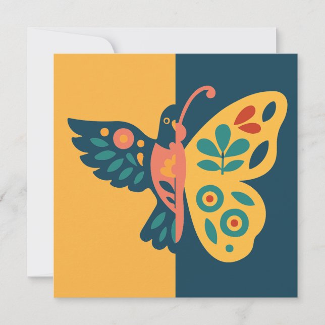 Colourful butterfly decoration with floral element invitation (Front)