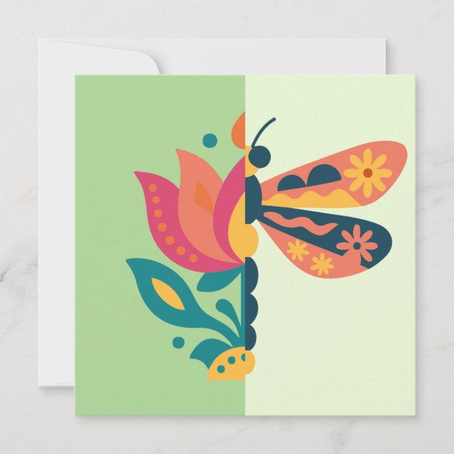 Colourful butterfly decoration with floral element invitation (Front)
