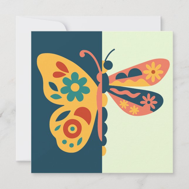 Colourful butterfly decoration with floral element invitation (Front)