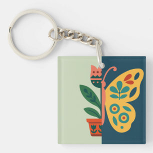 Colourful butterfly decoration with floral element key ring
