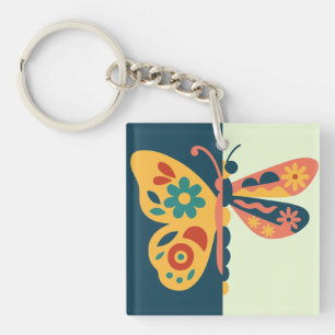 Colourful butterfly decoration with floral element key ring