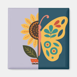 Colourful butterfly decoration with floral element magnet
